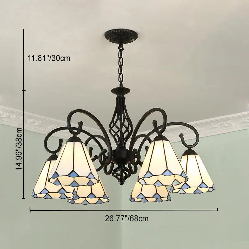 Traditional Tiffany Conical Stained Glass Iron Metal 3/5/6/8-light Chandelier for Living Room Lumendat