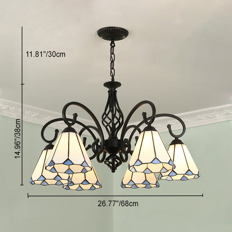 Traditional Tiffany Conical Stained Glass Iron Metal 3/5/6/8-light Chandelier for Living Room