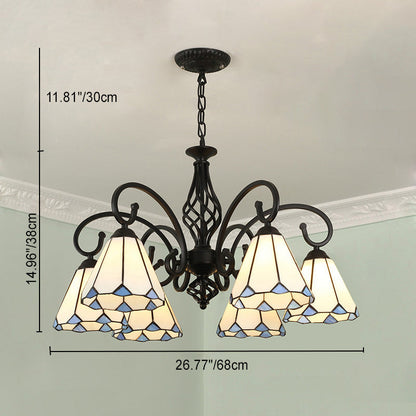 Traditional Tiffany Conical Stained Glass Iron Metal 3/5/6/8-light Chandelier for Living Room