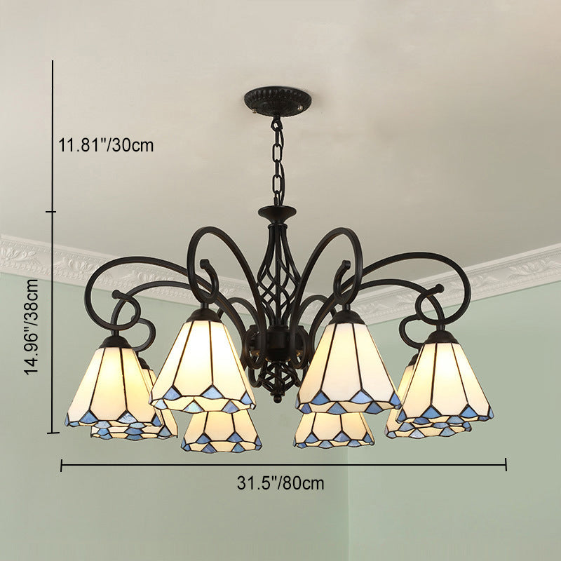 Traditional Tiffany Conical Stained Glass Iron Metal 3/5/6/8-light Chandelier for Living Room