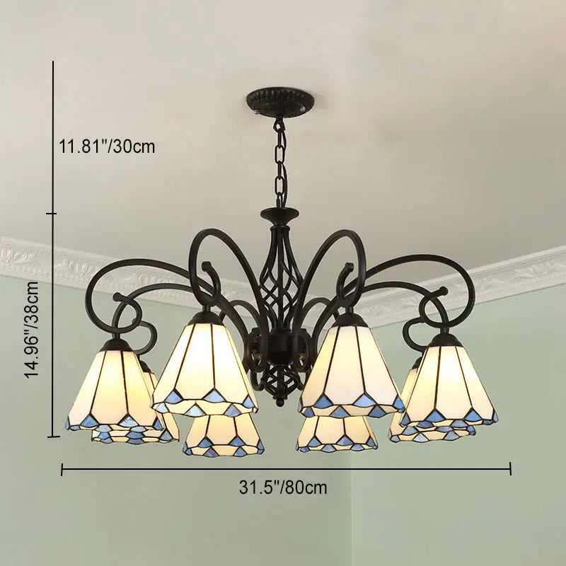 Traditional Tiffany Conical Stained Glass Iron Metal 3/5/6/8-light Chandelier for Living Room Lumendat