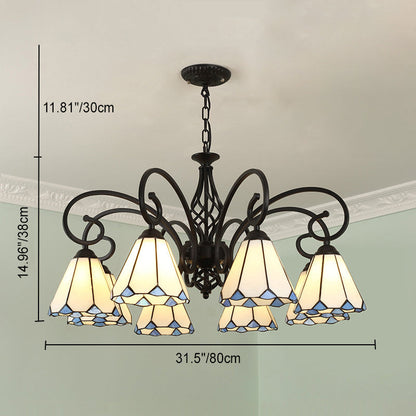 Traditional Tiffany Conical Stained Glass Iron Metal 3/5/6/8-light Chandelier for Living Room