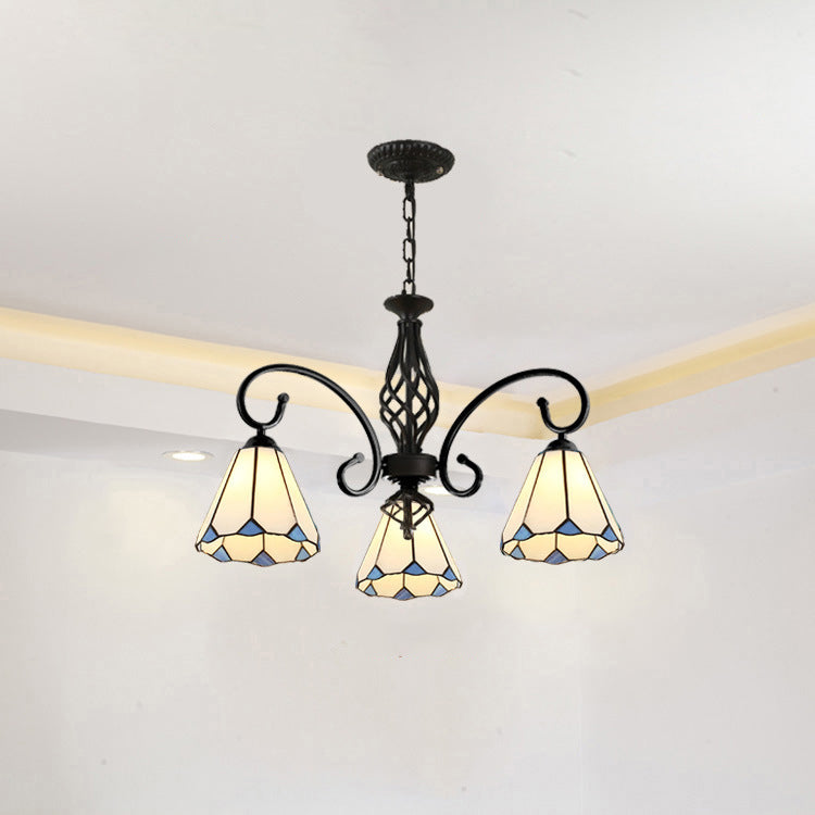 Traditional Tiffany Conical Stained Glass Iron Metal 3/5/6/8-light Chandelier for Living Room