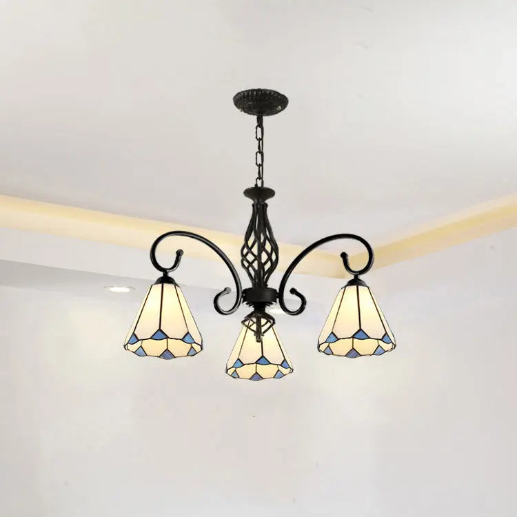 Traditional Tiffany Conical Stained Glass Iron Metal 3/5/6/8-light Chandelier for Living Room Lumendat
