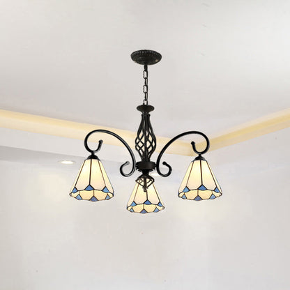 Traditional Tiffany Conical Stained Glass Iron Metal 3/5/6/8-light Chandelier for Living Room
