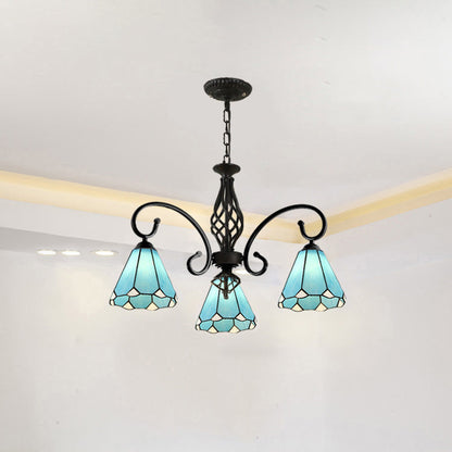 Traditional Tiffany Conical Stained Glass Iron Metal 3/5/6/8-light Chandelier for Living Room