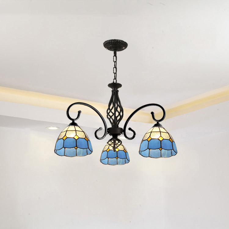 Traditional Tiffany Conical Stained Glass Iron Metal 3/5/6/8-light Chandelier for Living Room