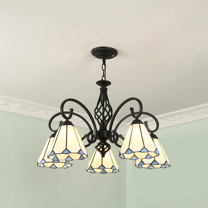 Traditional Tiffany Conical Stained Glass Iron Metal 3/5/6/8-light Chandelier for Living Room