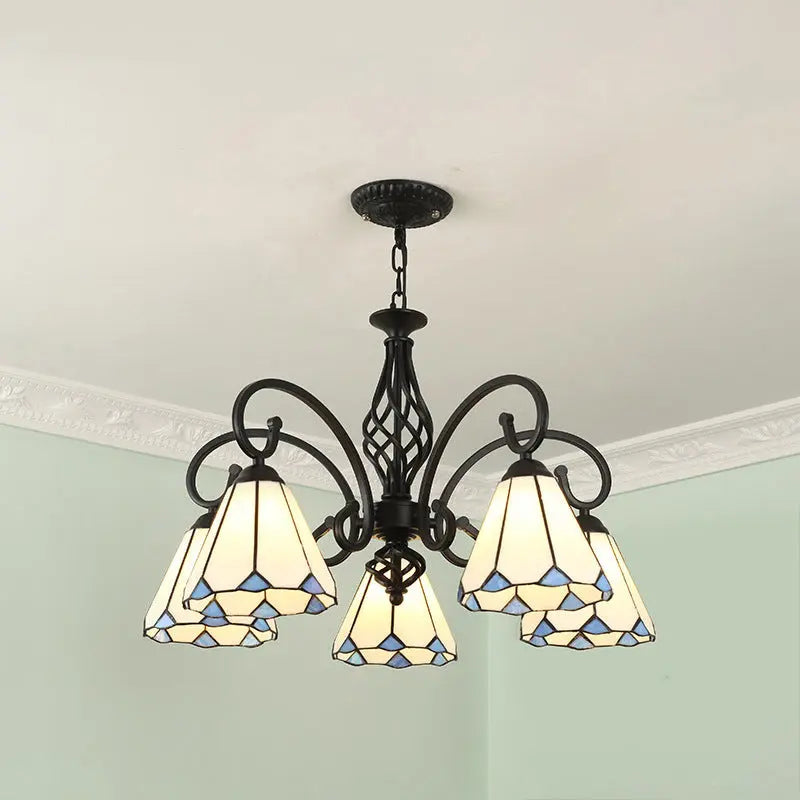 Traditional Tiffany Conical Stained Glass Iron Metal 3/5/6/8-light Chandelier for Living Room Lumendat