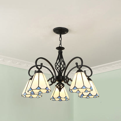 Traditional Tiffany Conical Stained Glass Iron Metal 3/5/6/8-light Chandelier for Living Room