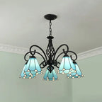 Traditional Tiffany Conical Stained Glass Iron Metal 3/5/6/8-light Chandelier for Living Room Lumendat