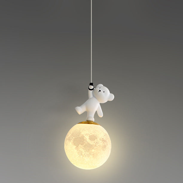 Lumendat Contemporary Creative Kids Cartoon Resin Bear PLA Shade LED Pendant Light For Bedroom Lumendat