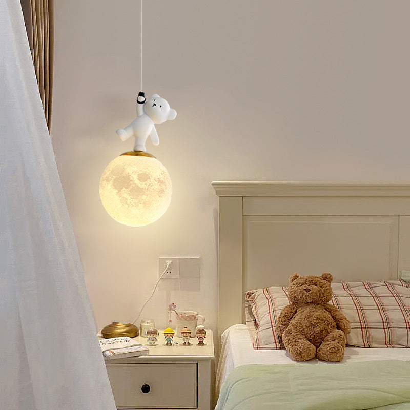 Lumendat Contemporary Creative Kids Cartoon Resin Bear PLA Shade LED Pendant Light For Bedroom Lumendat