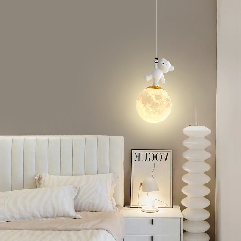 Lumendat Contemporary Creative Kids Cartoon Resin Bear PLA Shade LED Pendant Light For Bedroom Lumendat