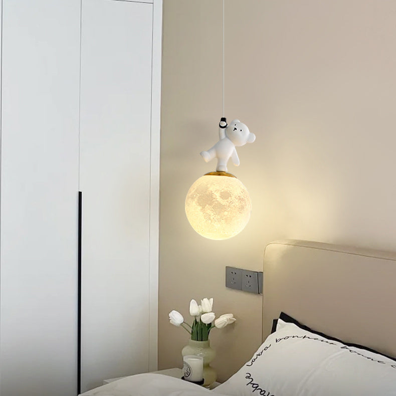 Lumendat Contemporary Creative Kids Cartoon Resin Bear PLA Shade LED Pendant Light For Bedroom Lumendat