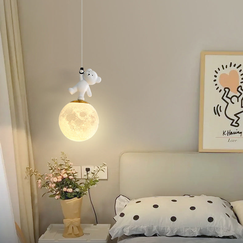 Lumendat Contemporary Creative Kids Cartoon Resin Bear PLA Shade LED Pendant Light For Bedroom Lumendat