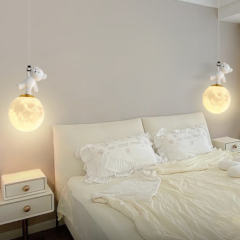 Lumendat Contemporary Creative Kids Cartoon Resin Bear PLA Shade LED Pendant Light For Bedroom Lumendat