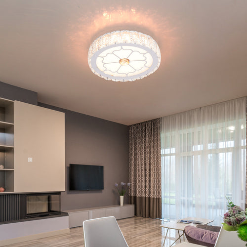 Modern Luxury Round Aluminum Crystal LED Flush Mount Ceiling Light For Living Room