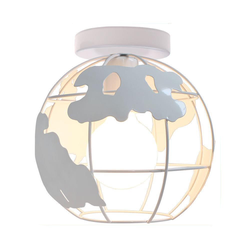 Contemporary Creative Kids Globe Map Shape Iron 1-light Semi-flush Mount Ceiling Light Kids Light for Bedroom