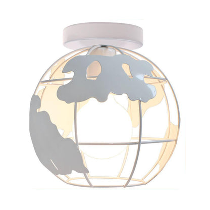 Contemporary Creative Kids Globe Map Shape Iron 1-light Semi-flush Mount Ceiling Light Kids Light for Bedroom