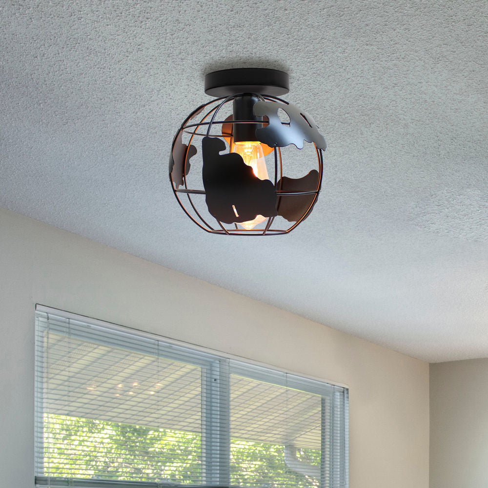 Contemporary Creative Kids Globe Map Shape Iron 1-light Semi-flush Mount Ceiling Light Kids Light for Bedroom