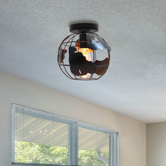 Contemporary Creative Kids Globe Map Shape Iron 1-light Semi-flush Mount Ceiling Light Kids Light for Bedroom