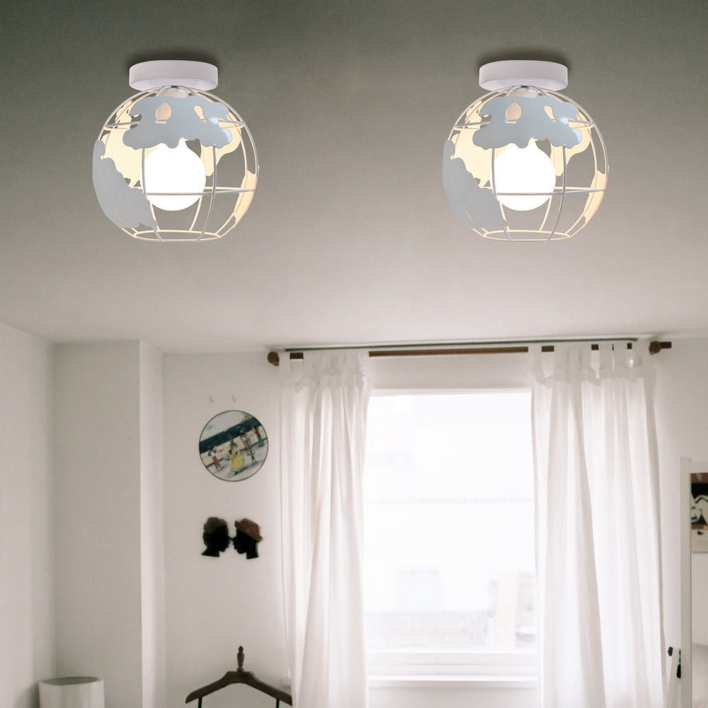 Contemporary Creative Kids Globe Map Shape Iron 1-light Semi-flush Mount Ceiling Light Kids Light for Bedroom