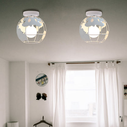 Contemporary Creative Kids Globe Map Shape Iron 1-light Semi-flush Mount Ceiling Light Kids Light for Bedroom
