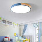 Modern Minimalist Round Macaron Iron Wood Acrylic LED Flush Mount Ceiling Light For Living Room Lumendat