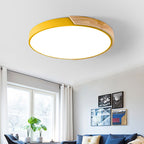 Modern Minimalist Round Macaron Iron Wood Acrylic LED Flush Mount Ceiling Light For Living Room Lumendat