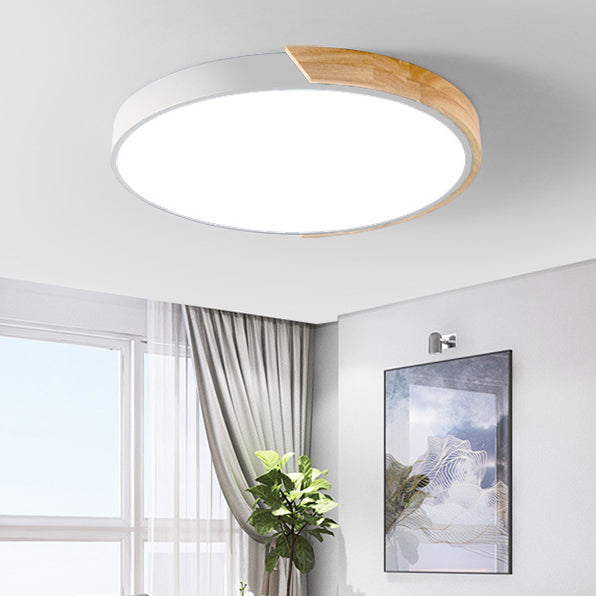Modern Minimalist Round Macaron Iron Wood Acrylic LED Flush Mount Ceiling Light For Living Room Lumendat