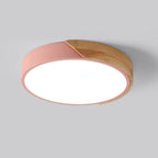 Modern Minimalist Round Macaron Iron Wood Acrylic LED Flush Mount Ceiling Light For Living Room Lumendat