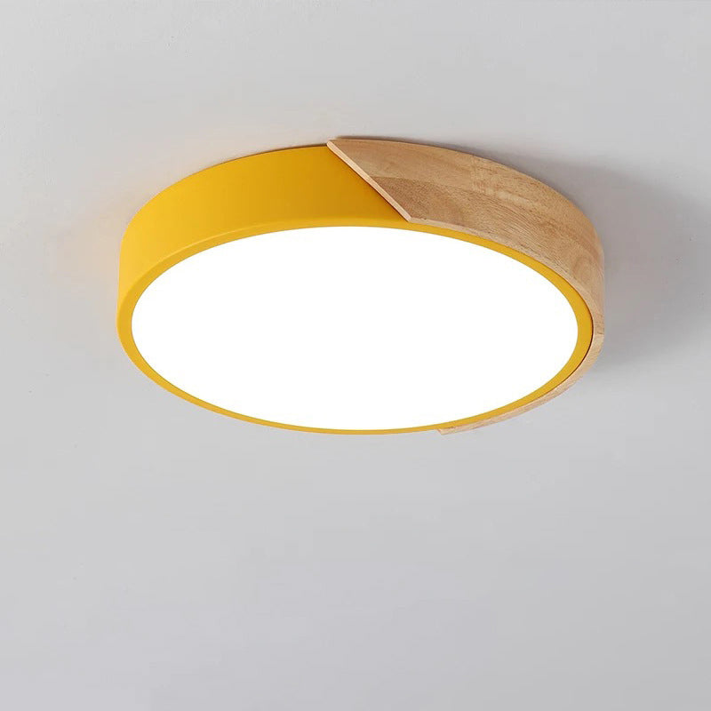 Modern Minimalist Round Macaron Iron Wood Acrylic LED Flush Mount Ceiling Light For Living Room Lumendat