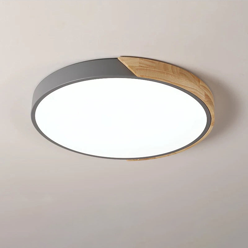 Modern Minimalist Round Macaron Iron Wood Acrylic LED Flush Mount Ceiling Light For Living Room Lumendat
