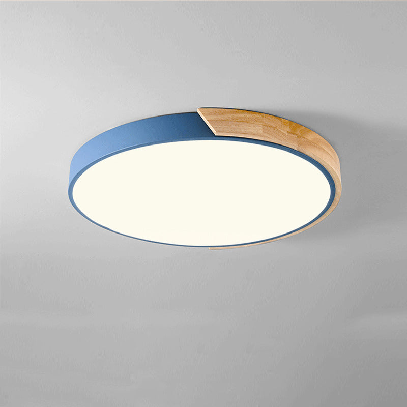 Modern Minimalist Round Macaron Iron Wood Acrylic LED Flush Mount Ceiling Light For Living Room Lumendat