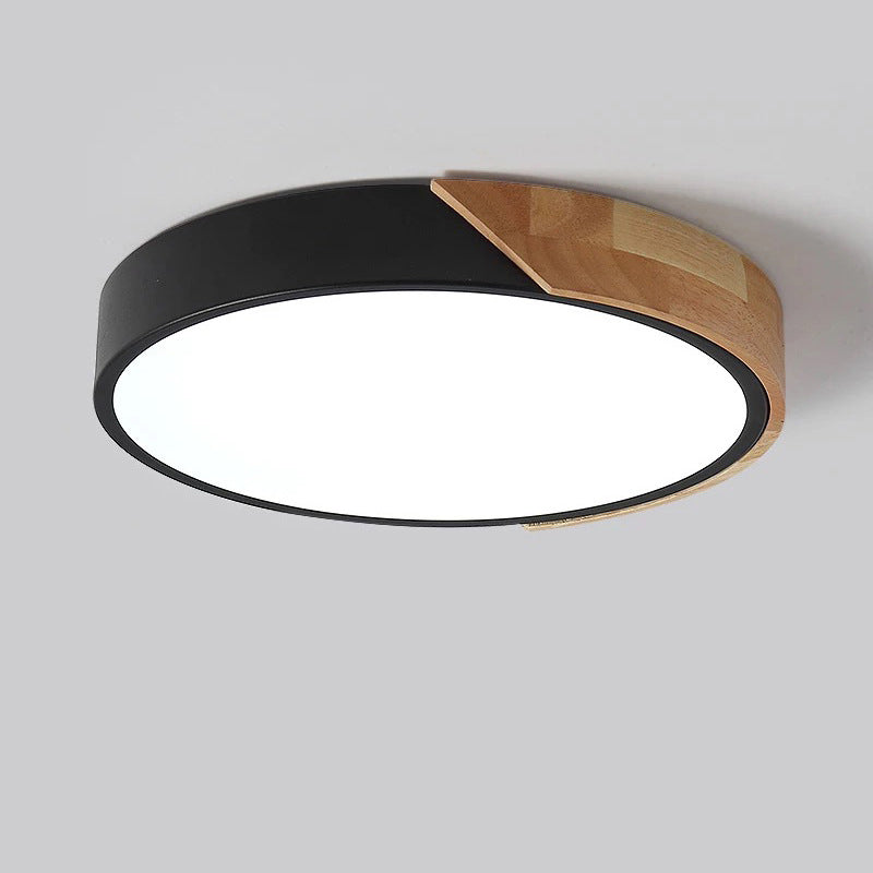 Modern Minimalist Round Macaron Iron Wood Acrylic LED Flush Mount Ceiling Light For Living Room Lumendat