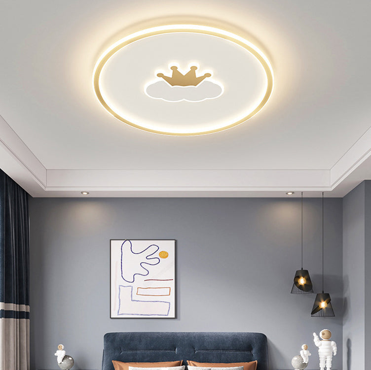 Lumendat Contemporary Creative Kids Cartoon Love Crown Sun Round Iron Acrylic LED Flush Mount Ceiling Light For Bedroom Lumendat
