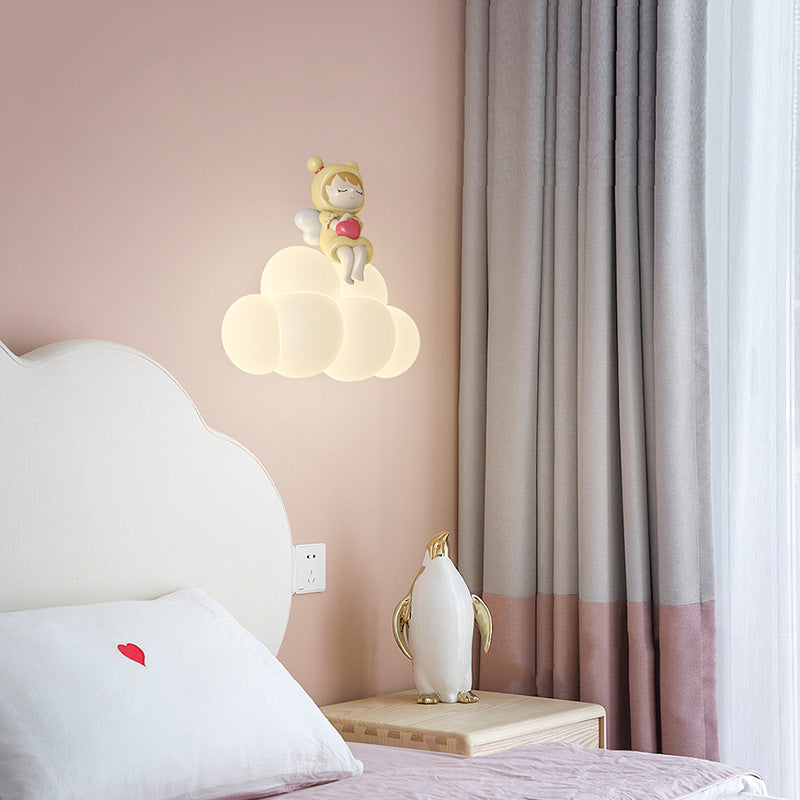 Lumendat Contemporary Creative Cloud Angel Rabbit Iron PE LED Kids Wall Sconce Lamp For Bedroom Lumendat