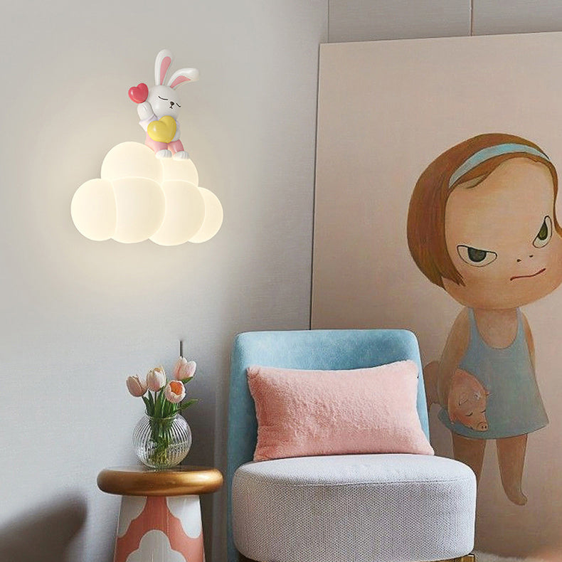Lumendat Contemporary Creative Cloud Angel Rabbit Iron PE LED Kids Wall Sconce Lamp For Bedroom Lumendat