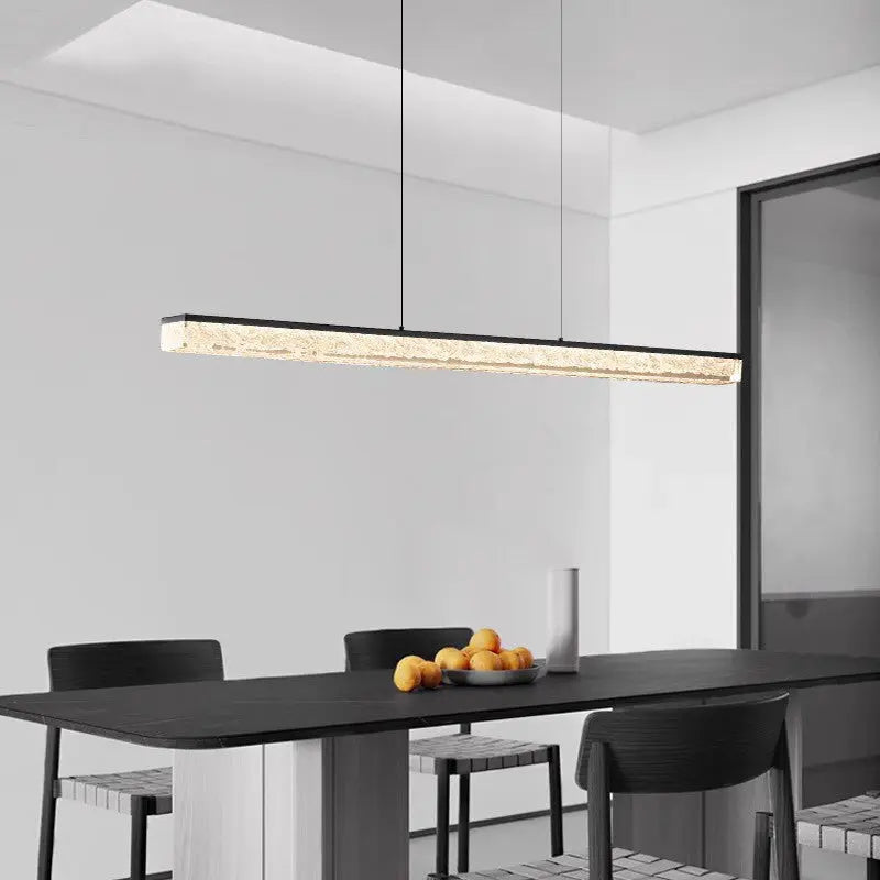 Modern Minimalist Stainless Steel Resin Long Strip LED Island Light Chandeliers for Dining Room Lumendat