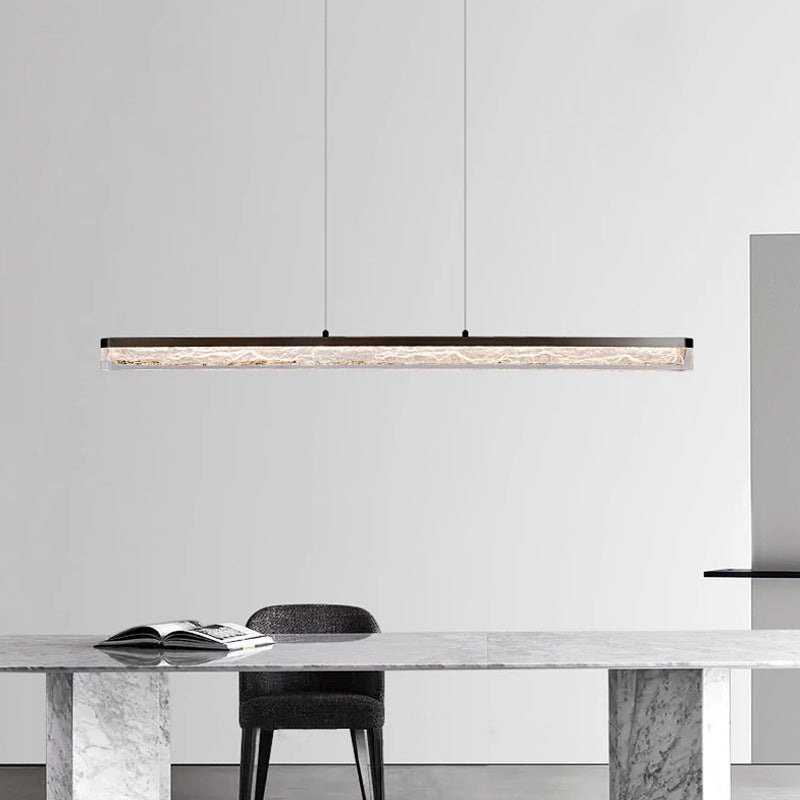 Modern Minimalist Stainless Steel Resin Long Strip LED Island Light Chandeliers for Dining Room
