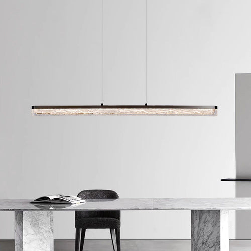 Modern Minimalist Stainless Steel Resin Long Strip LED Island Light Chandeliers for Dining Room