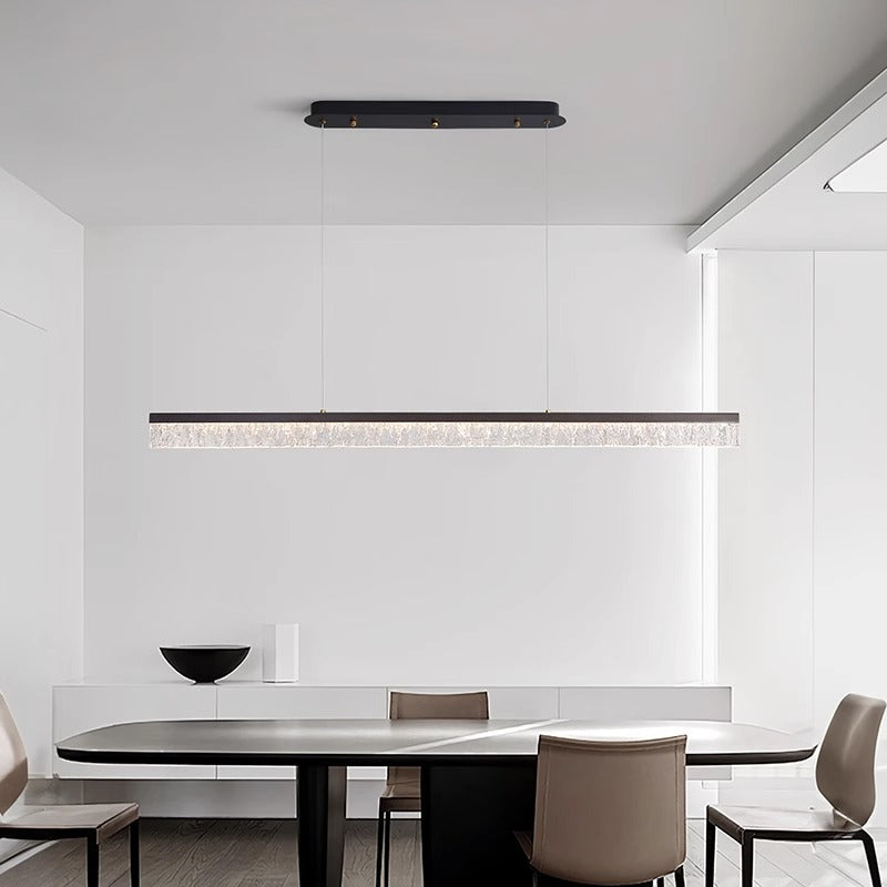 Modern Minimalist Stainless Steel Resin Long Strip LED Island Light Chandeliers for Dining Room