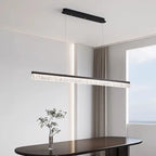Modern Minimalist Stainless Steel Resin Long Strip LED Island Light Chandeliers for Dining Room Lumendat