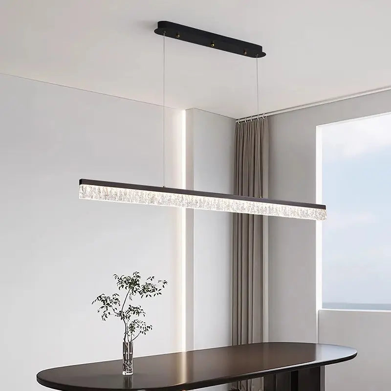 Modern Minimalist Stainless Steel Resin Long Strip LED Island Light Chandeliers for Dining Room Lumendat