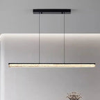 Modern Minimalist Stainless Steel Resin Long Strip LED Island Light Chandeliers for Dining Room Lumendat