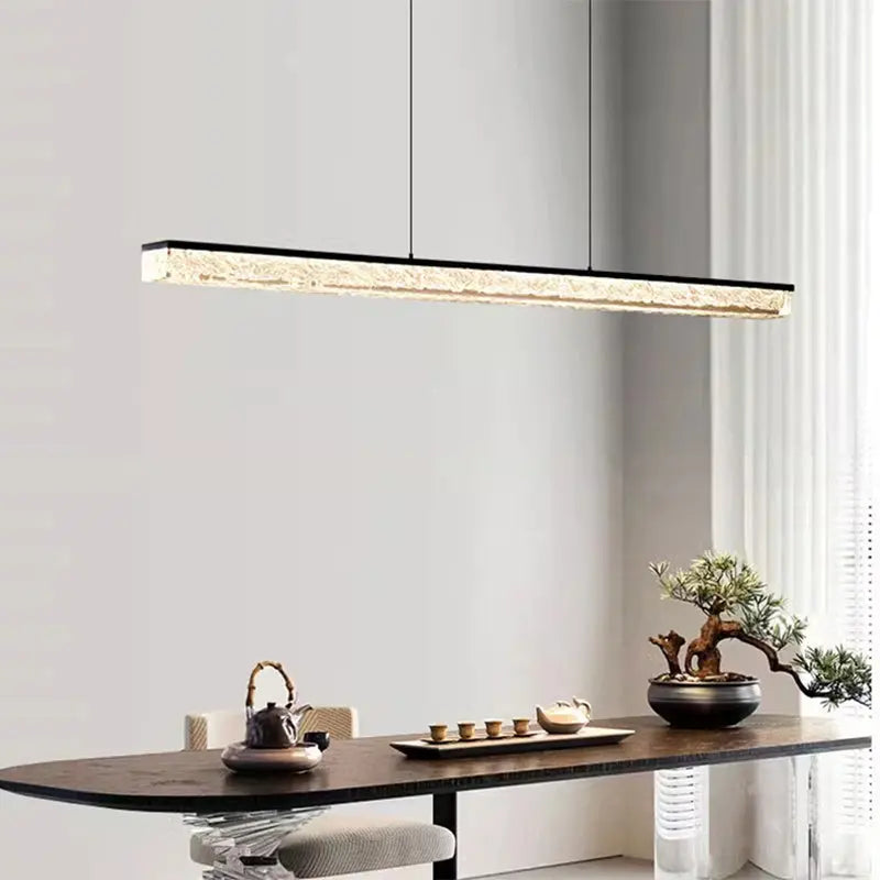 Modern Minimalist Stainless Steel Resin Long Strip LED Island Light Chandeliers for Dining Room Lumendat