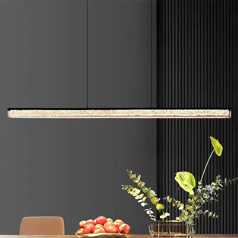 Modern Minimalist Stainless Steel Resin Long Strip LED Island Light Chandeliers for Dining Room Lumendat