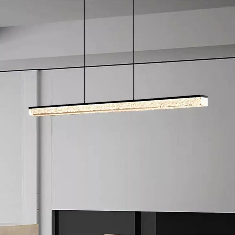 Modern Minimalist Stainless Steel Resin Long Strip LED Island Light Chandeliers for Dining Room Lumendat