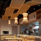 Traditional Japanese Transparent Ribbed Glass Shade Wood Copper 1 Light Pendant Light For Dining Room